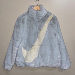 Nike Womens Big Swoosh Luxe Faux Fur Photon Dust Oversize Jacket DO3791-025